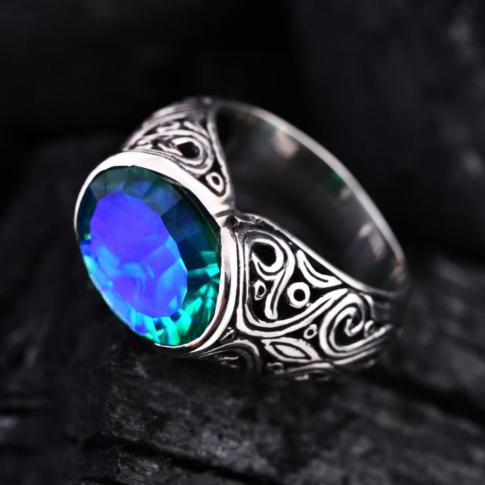 Bali Legacy Peacock Quartz (Triplet) Ring in Sterling Silver 6.00 ctw Size 7